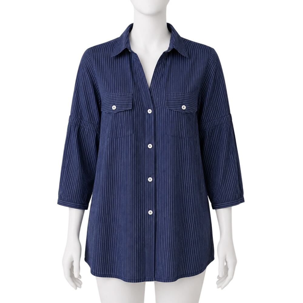 FARINAZ TAGHAVI Shirt 4 Blue White Pinstripe Minimalist Button Up Quiet Luxury